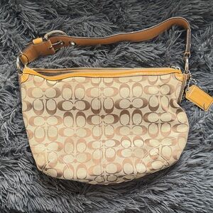 Coach Beige and Tan Medium Signature Shoulder Bag